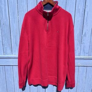 Tommy Hilfiger Men's Size 2XL Pullover Sweater Quarter 1/4 Zip Red XXL‎